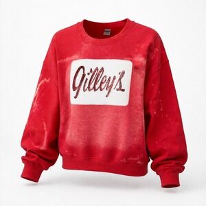 90s Gilly's‎ Country Bar Red Bleach Wash Sequin Patch Sweatshirt Size L Texas